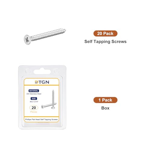 Image of DTGN 20Pcs #4x1-3 /16 Flat Head Wood Screws, 304 Stainless Steel Phillips Self Tapping Screws - Good for Woodworking, Furniture - Silver