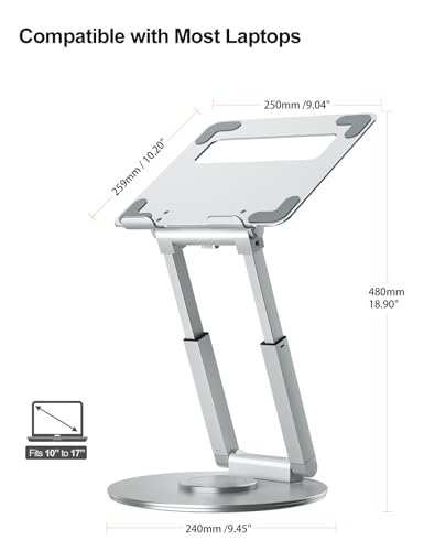 Laptop Ständer Höhenverstellbar mit 360° Drehbarer Basis, Ergonomisch Laptopständer, Laptop Erhoehung Fuer Schreibtisch, Standing Laptop Stand Computer Ständer mit MacBook Pro, Laptops 10–17" Silber – Bild 5