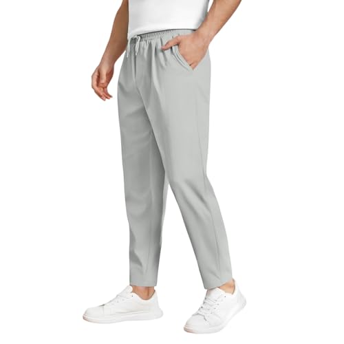 WENKOMG1 Casual Pants for Men Elastic Waist Drawstring Tapered Lightweight Breathable Slim Fit Summer Lounge Pants2