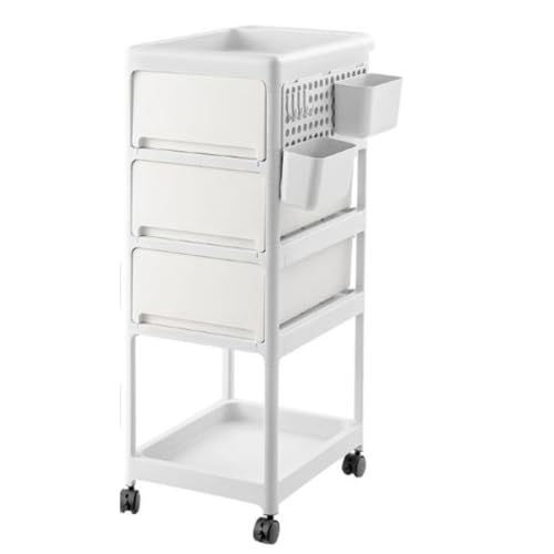 Apaeoflプラスチック収納ラック ベビーカー 赤ちゃん 母親と赤ちゃん収納ラック 家庭用収納キャビネット 車輪付き 新生児 寝室収納 (ホワイト,3層)