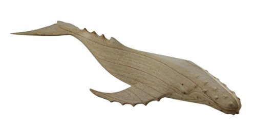 Estatua de ballena jorobada de madera natural tallada 20 pulgadas miniatura 1