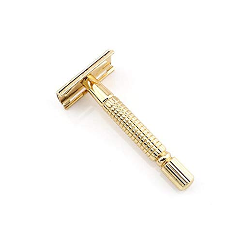 Safety Razor, Double Edge Manual Shaver - Men's Wet Shaving Kit, Gold with 5 Sharp Blades & a ABS Case