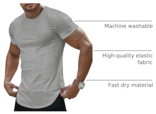 Image of JMIERR Mens Short Sleeve T Shirt Summer Muscle Slim Fitted Crewneck Longline Tees Shirts for Gym Workout
