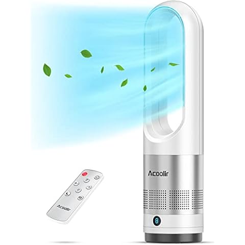 Acoolir Turmventilator, Sicherheit Rotorlos Ventilator Leise, 80° Oszillation, 8 Geschwindigkeitsstufen, 9H Timer, LED-Anzeige, Turmventilator mit Fernbedienung Cover