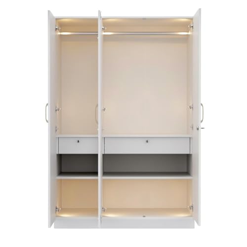Image of Wakefit Wardrobe for Bedroom | 3 Yr Warranty | Cupboard for Bedroom, Almirah, Wooden Wardrobe, Comes with LED light, Storage Drawer, Mirror & Hanger, Density:680-750kg /m, Free Installation(Tyrian-FW)