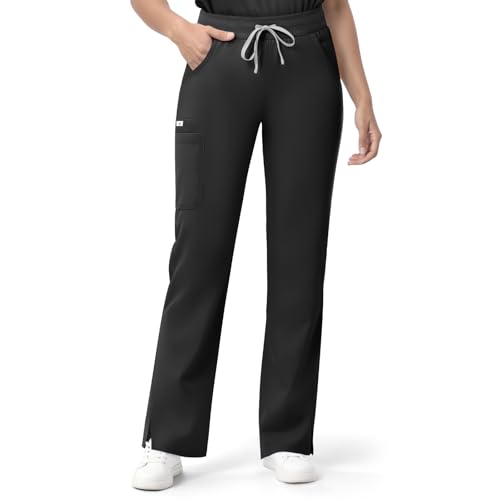 Image of Women's 7-Pocket Scrub Pants - Straight Leg, Mid-Rise, Drawstring | Soft stretch knit Mid-rise drawstring Side slits Wrinkle-resistant Machine washable For nurses /doctors /vets