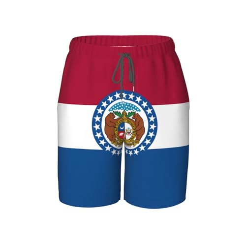 Missouri State Flag Youth Beach Pants, Soft and Breathable, with Drawstring Waist, Suitable for Sports and Leisure.