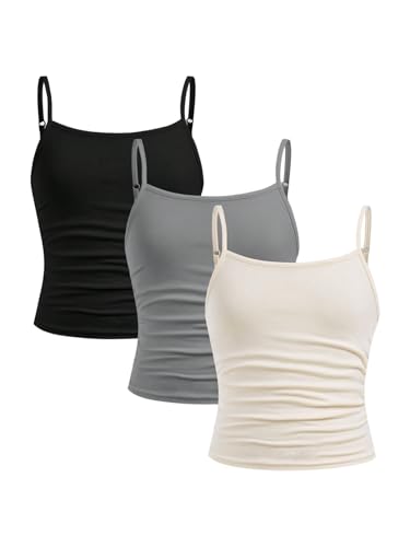 Image of SOLY HUX Girl's Tank Tops 3 Packs Cute Ruched Spaghetti Strap Camisole Slim Fit Undershirts