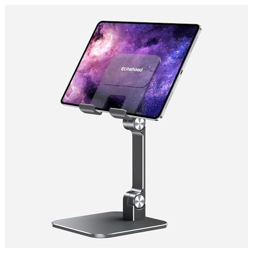 elitehood Aluminum iPad Stand, Adjustable iPad Stand Holder for Desk, Desktop Tablet Stand Dock for iPad Pro 12.9 11 Air Mini 4 5 and More 4-13 inches Tablets, Gray