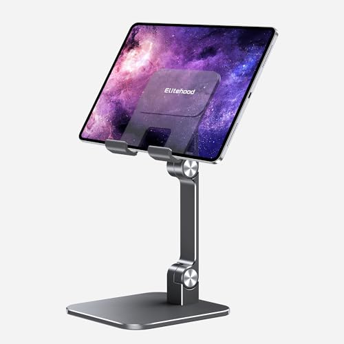 elitehood Aluminum iPad Stand, Adjustable iPad Stand Holder for Desk, Desktop Tablet Stand Dock for iPad Pro 12.9 11, iPad Air Mini 4 5 and More 4-13 inches Tablets, Gray