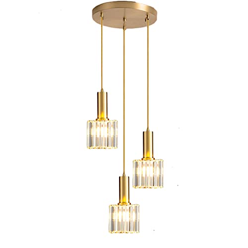 Lámpara Colgante Dorada moderna de 3 luces con altura ajustable y elegante cristal K9