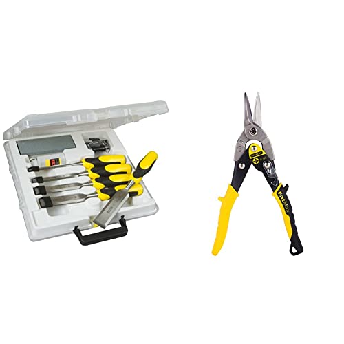 STANLEY 5-16-421 Juego de cinceles Dynagrip en maletín (5 unidades) + FATMAX 2-14-563- Tijera de corte recto, Capacidad de corte 1,2 mm