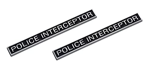 Image of 2-Piece Police Interceptor Emblems car Door Fender Trunk Sport Badge Coupe Auto Sticker (Silver Black),