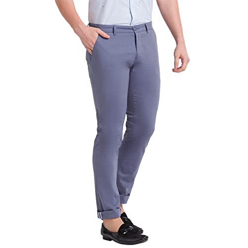 Image of Parx Men's Cotton Blend Yarn Dyed Pattern Low Rise Tapered Fit Flat Front Casual Trouser