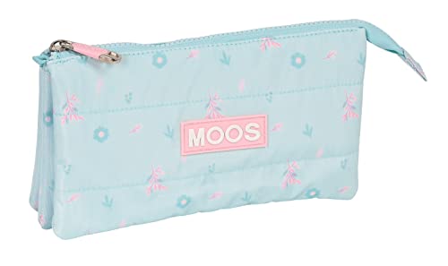 Moos - Portatodo Triple, Estuche Infantil, Estuche Niño, Ideal Para Niños En Edad Escolar, Cómodo Y Versátil, Calidad Y Resistencia, 22X3X12 Cm, Color Azul Turquesa