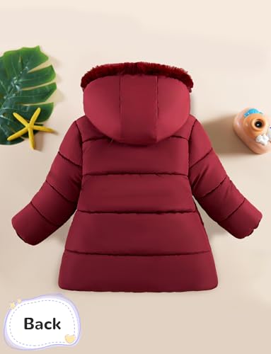 Happy Cherry Toddler Girls Winter Warm Thicken Jacket with Fleece Line Long Sleeve Coat Hooded Jackets 1-5T3