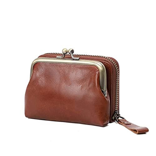 Wallets for Women Cowhide Blocking Card Holder 2 in 1 Organizer Ladies Clutch Kiss Lock Purse Yellow