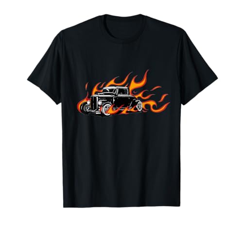 Vintage Car and Flames Graphic T-Shirt