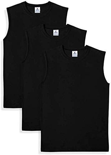 Yazbek Men's Heavy Weight (5.9-Ounce) Crew Neck Sleeveless Muscle T-Shirt (3-Pack) (Black, X-Large)