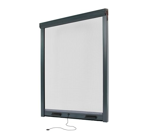 Fliegengitter Insektenschutzrollo Aluminium für Fenster - Anthrazitgrau, B100 x H160cm - Fiberglas Fliegengitternetz - Fliegengitterrollo Insektenschutz