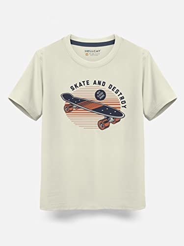 Image of HELLCAT Boys Round Neck Printed Blended Cotton Tshirt -Combo Pack of 2 - Orange /Blue