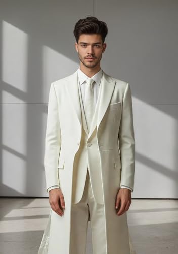 Wedding Suits for Men Regular Fit 3 Piece Mens Suit with Tulle Tail Prom Peak Lapel Mens Suits Elegant Party Tuxedo3