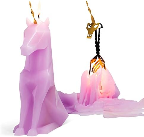 PyroPet Unicorn Candle - Lilac - Unicorn Shaped Candle with a Gold Aluminum Skeleton Inside - 16 Hour Burn Time - 8” Tall - Gift for Unicorn Lovers, Home Decor, Halloween and Christmas