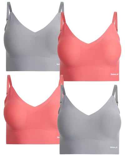 Image of Reebok Womens Everyday Bras - 2 Pack or 4 Pack Soft Stretch Longline Ladies Bralettes Performance Wireless Bras for Women