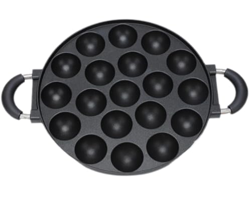 Wenrox たこ焼き器 ノンスティック 軽量 ハンドル付き 大容量 レストランや家庭での使用に最適 ウズラ卵焼き器ガス式魚肉練り物板魚肉練り物用コンロ厨房用品・業務用大容量 (19穴ハンドルタイプ)