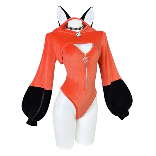 KORURACLUB kawaii cosplay anime lingerie sexy cosplay fox sexy costumes for women bodysuit (Fox Orange L-XL)