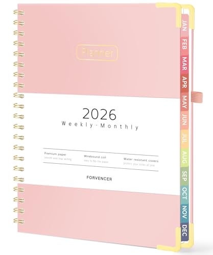 Forvencer 2026 Planner, Hardcover Calendar Planner Weekly and Monthly, Jan 2026 - Dec 2026, 8.5" x 11", Spiral Agenda Book with Tabs, Exquisite Daily Journal Organizer for Home School, Pink