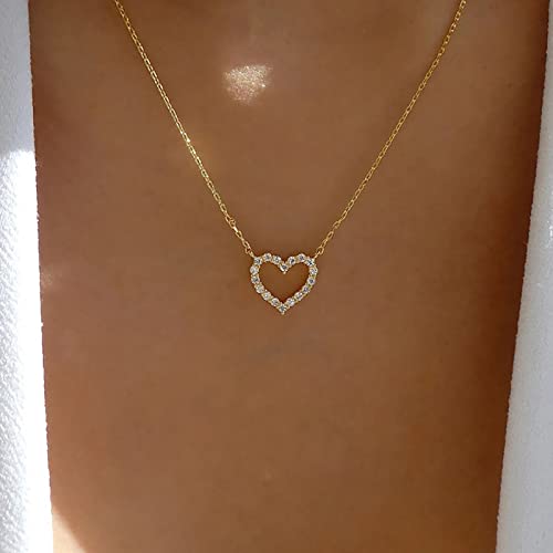TseenYi Collier Coeur En Cristal Pendentif CZ Or - Boho Étincelant Ras Du Cou Amour Bijoux