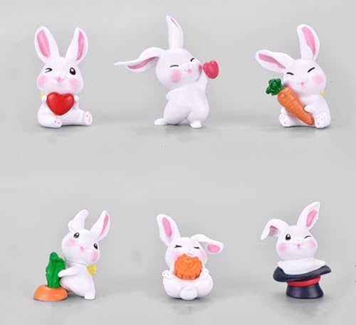 Image of VRB Dec 4 Pcs Miniature Showpiece Set for Home Decor,Car Dashboard,Valentine,Living Room,Gifts Figurines,Cake Decoration Items,Figurines for Home Decor. (6 Pcs Rabbit Set)