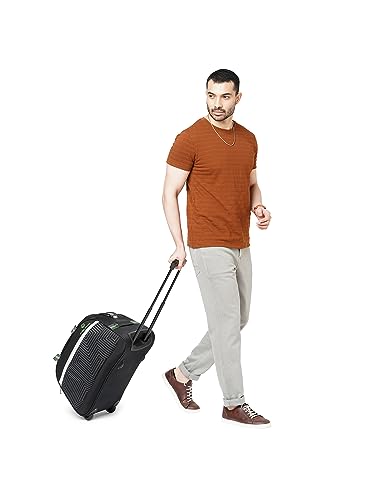 Image of Stony Brook by Nasher Miles Maze Polyester Cabin Small 52 cm Black Fluorescent Green Wheel Duffel Bag for Travel | Duffle Bag with Trolley