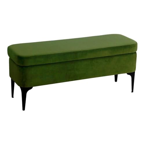 HomePop Banco de almacenamiento tapizado con patas de metal para decoración del hogar, banco con almacenamiento para sala de estar y entrada, terciopelo verde