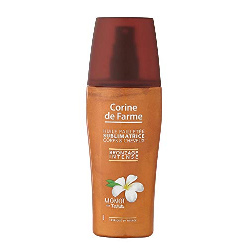 Corine de Farme, Huile Pailletée enrichie au Monoï, Soin Solaire Beauté, Sublime Peau Et Cheveux, Sans Parabène, Fabriquée Et Conditionnée en France, 150 ml