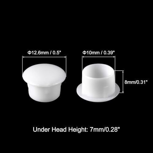 Image of uxcell Screw Hole Plugs, 10mm(25 /64 inch) Dia PP Snap in Shelf Button Flush Type Caps for Furniture Cabinet Cupboard, White 60 Pcs