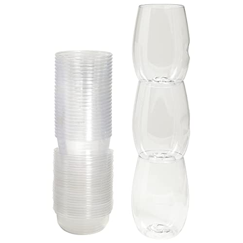 Füde 16Oz Plastic Wine Tumblers, 18 Pack, Stackable Portable Reusable Stemless Wine Glasses, Bpa Free #TOP4