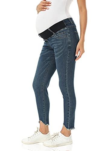Foucome Jeans de maternité skinny taille basse confortable stretch pour femme, noir foncé, Taille L Cover