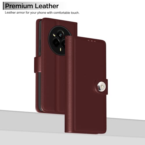 Image of Pikkme Flip Cover Leather Finish | Inside TPU with Card Pockets | Wallet Stand and Shock Proof | Complete Protection Button Flip Case for Realme 14 Pro 5G(Brown)