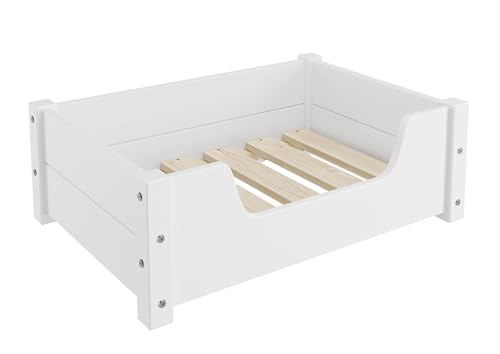 Erst-Holz Gemütliches Tierbett für Katzen und Hunde 60x40 Kiefer weiß V-30.32-W-60x40, Ausstattung:mit Rollrost. Polster und Matratze