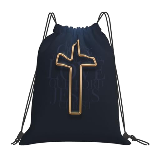 Christian Jesus Cross Drawstring Backpack Sports Bag Gym Sackpack Easter Holiday String Bags for Men Women