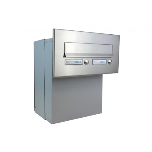F-046 Edelstahl Mauerdurchwurf Briefkasten mit 2 Klingeln (Tiefe: 19-27 cm)...