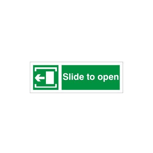 UK Safety Store FED.03E-SA Slide To Open Arrow Left Door Sign 300mm x 100mm - Self Adhesive