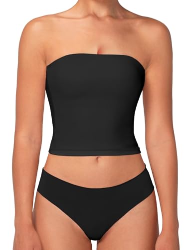 Sunzel Women’s Strapless Sexy Tube Top Double Lined Sleeveless Crop Top Summer Basic Bandeau Tops for Layering or Going Out