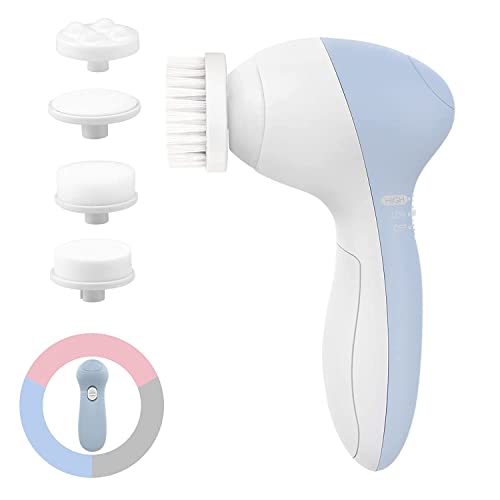 ZURU BUNCH® 5 in 1 Face Facial Exfoliator Electric Massage Machine Care & Cleansing Cleanser Massager Kit For Smoothing Body Beauty Skin Cleaner facial massager machine for face (Blue)