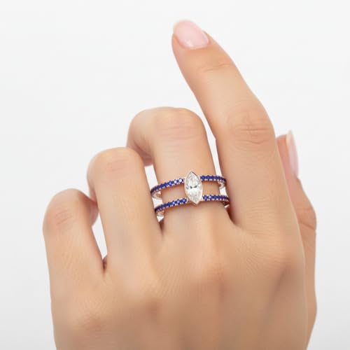 Image of Choose Your Gemstone Marquise Bezel Set Diamond CZ Band Rose Gold Plated Marquise Shape Split Shank Engagement Ring Lightweight Office Wear Everyday Gift Jewelry US Size 4 to 12
