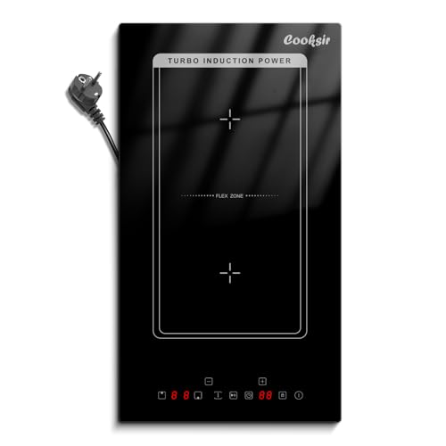 Cooksir Placa de inducción 2 fuegos, zona flexible, placa de cocción empotrable de 30 cm, marco de placa de inducción doble autónoma, control táctil, 220V~240V, 3500 W, con enchufe.