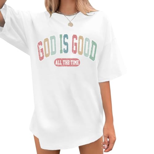 Image of Christian Shirts for Women Oversized God is Good Shirt Religious Jesus Faith Inspirational Tshirt Bible Verse Tee Top