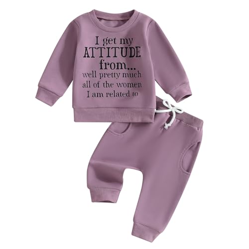 SAYOO Baby Girl Fall Outfit I Get My Attitude From All Women Funny Letter Sweatshirt Pullover +Sweatpants Toddler Clothes